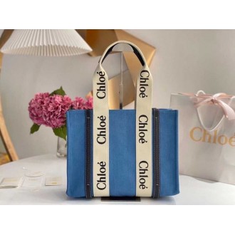 Chloe Medium Woody Tote Bag in Deadstock Denim