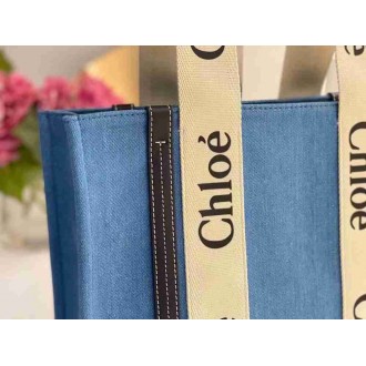 Chloe Medium Woody Tote Bag in Deadstock Denim