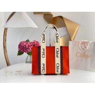 Chloe Medium Woody Tote Bag In Orange Felt