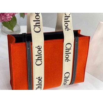 Chloe Medium Woody Tote Bag In Orange Felt