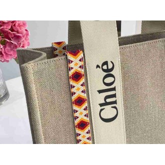 Chloe Medium Woody Tote Bag with Hand-embroidered