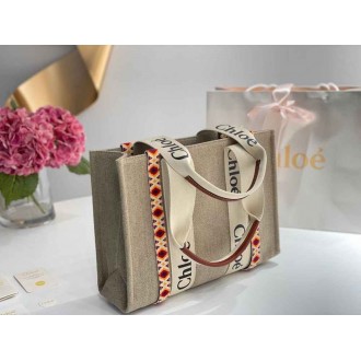 Chloe Medium Woody Tote Bag with Hand-embroidered