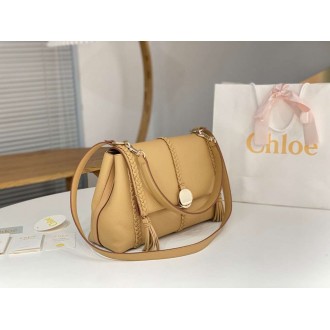 Chloe Penelope Medium Shoulder Bag in Beige Grained Calfskin