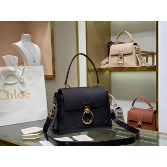 Chloe Small Tess Day Bag In Black Grained Leather