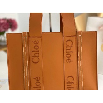 Chloe Woody Medium Tote Bag In Brown Calfskin