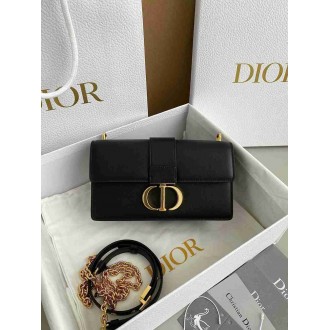 Dior 30 Montaigne East-West Bag with Chain in Black Calfskin