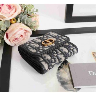 Dior 30 Montaigne Lotus Wallet In Blue Oblique Jacquard
