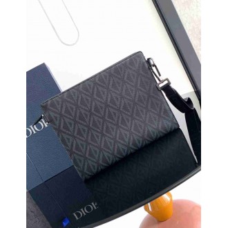 Dior A5 Triangle Pouch in Black CD Diamond Canvas