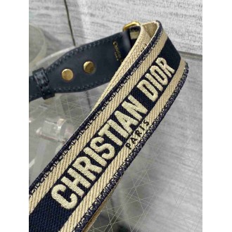 Dior Adjustable Shoulder Strap with Ring in Blue Embroidery Canvas