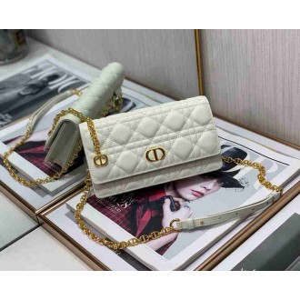 Dior Caro Belt Pouch with Chain In White Calfskin