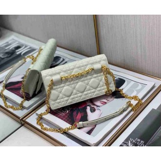 Dior Caro Belt Pouch with Chain In White Calfskin