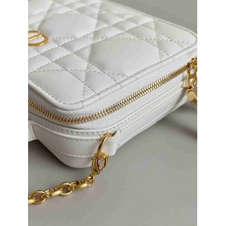 Dior Caro Box Bag with Chain in White Macrocannage Calfskin