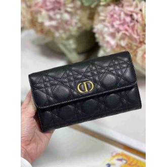 Dior Caro Continental Wallet In Black Cannage Calfskin
