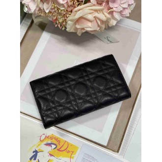 Dior Caro Continental Wallet In Black Cannage Calfskin