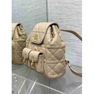 Dior Caro Medium Backpack in Beige Macrocannage Lambskin