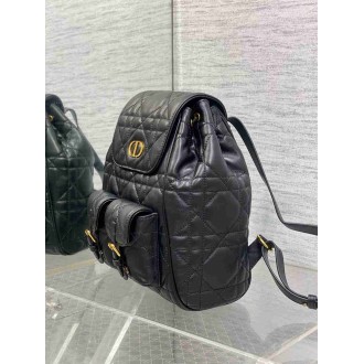Dior Caro Medium Backpack in Black Macrocannage Lambskin