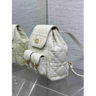 Dior Caro Medium Backpack in White Macrocannage Lambskin