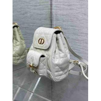 Dior Caro Small Backpack in White Macrocannage Lambskin