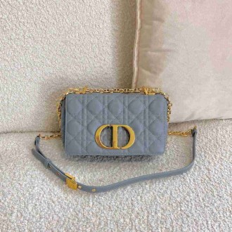 Dior Caro Small Bag In Cloud Blue Cannage Calfskin