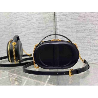 Dior CD Signature Oval Camera Bag in Black Calfskin