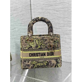 Dior Dioriviera Lady D-Lite Medium Bag in Raffia with Lime Toile de Jouy Sauvage Embroidery