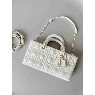 Dior Lady D-Joy Medium Bag In White Calfskin with Diamond Motif