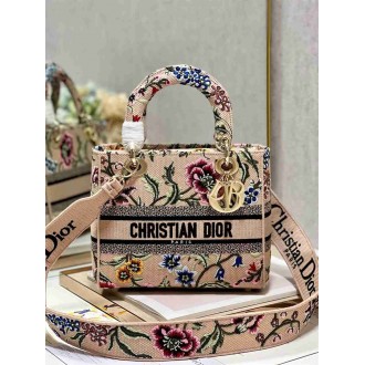 Dior Lady D-Lite Medium Bag In Beige Raffia Embroidered with Dior Petites Fleurs