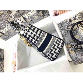 Dior Lady D-Lite Medium Bag In Black &amp; White Houndstooth Embroidery
