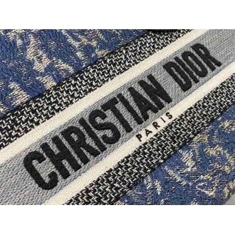 Dior Lady D-Lite Medium Bag In Blue Brocart Denim-Effect Embroidery