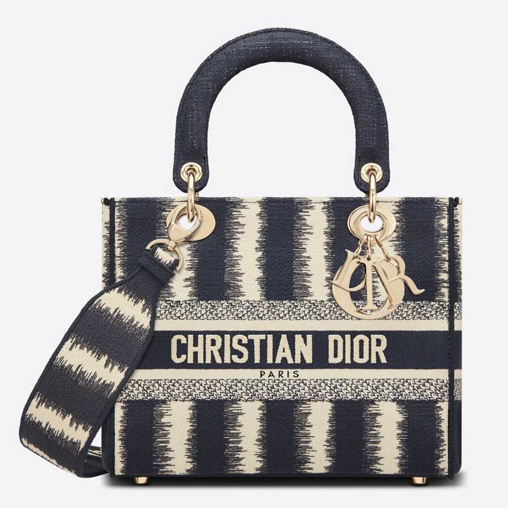 Dior Lady D-Lite Medium Bag In Blue D-Stripes Embroidery