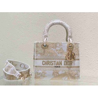 Dior Lady D-Lite Medium Bag In Gold Jardin d'Hiver Embroidery