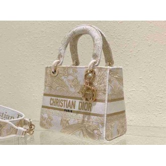 Dior Lady D-Lite Medium Bag In Gold Jardin d'Hiver Embroidery