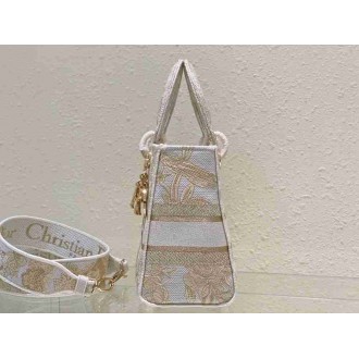 Dior Lady D-Lite Medium Bag In Gold Jardin d'Hiver Embroidery
