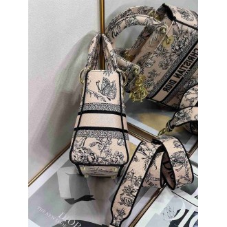 Dior Lady D-Lite Medium Bag In Powder Jardin Botanique Embroidery