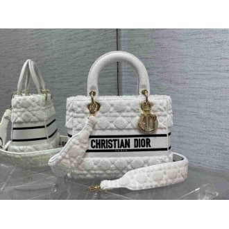 Dior Lady D-Lite Medium Bag In White Cannage Shearling