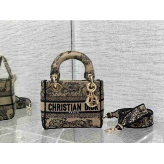 Dior Lady D-Lite Mini Bag In Brown Toile de Jouy Embroidery