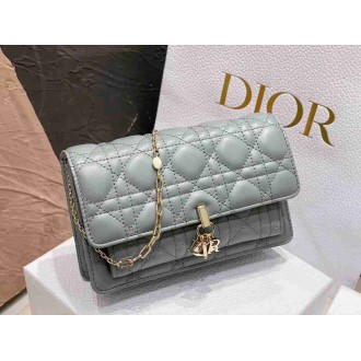 Dior Lady Dior Chain Pouch In Grey Cannage Lambskin