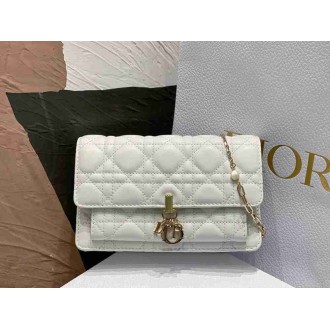 Dior Lady Dior Chain Pouch In White Cannage Lambskin