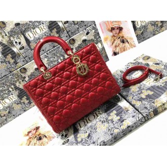 Dior Lady Dior Large Bag In Red Cannage Lambskin