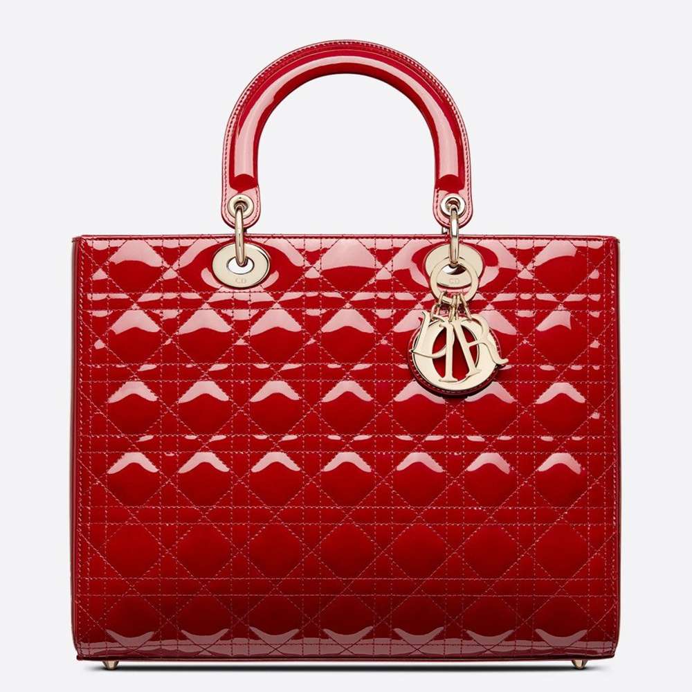 Dior Lady Dior Large Bag In Red Patent Cannage Calfskin