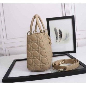 Dior Lady Dior Medium Bag in Beige Lambskin with Enamel Charm
