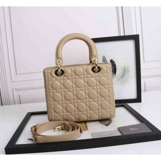 Dior Lady Dior Medium Bag in Beige Lambskin with Enamel Charm