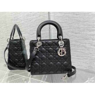 Dior Lady Dior Medium Bag in Black Grained Calfskin
