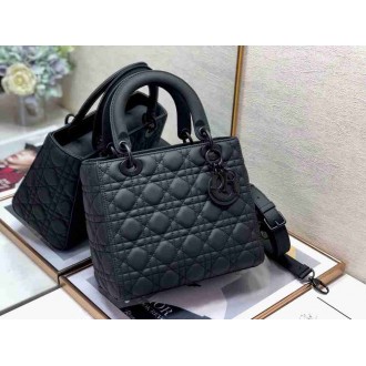 Dior Lady Dior Medium Bag In Black Ultramatte Cannage Calfskin