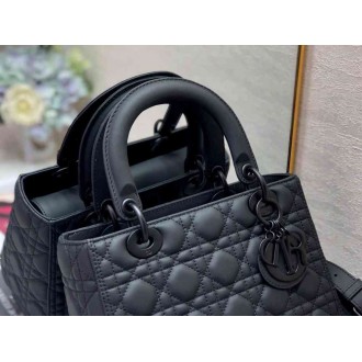Dior Lady Dior Medium Bag In Black Ultramatte Cannage Calfskin