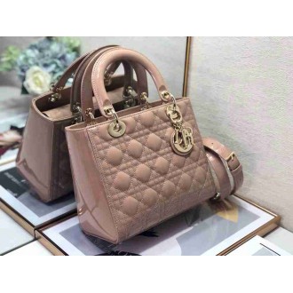 Dior Lady Dior Medium Bag In Blush Patent Cannage Calfskin