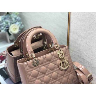 Dior Lady Dior Medium Bag In Blush Patent Cannage Calfskin