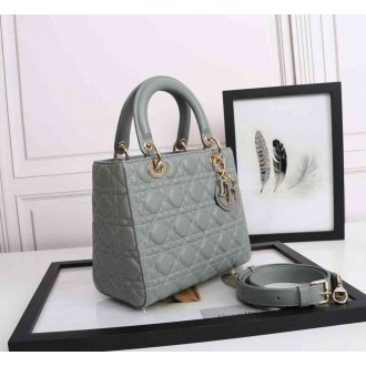 Dior Lady Dior Medium Bag in Grey Lambskin with Enamel Charm