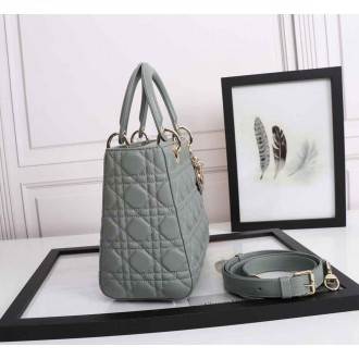 Dior Lady Dior Medium Bag in Grey Lambskin with Enamel Charm