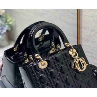 Dior Lady Dior Medium Bag In Grey Patent Cannage Calfskin